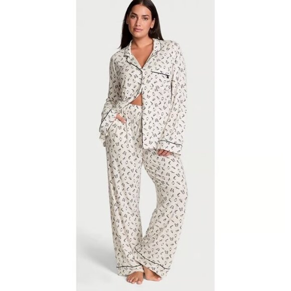 Victoria's Secret Modal Long Pajama Set Coconut White Penguins NWT, - Picture 1 of 5